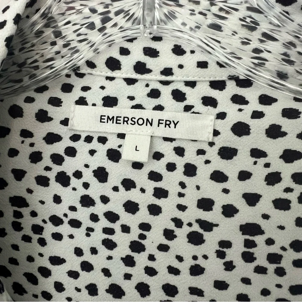 Emerson Fry SHIRTDRESS BLACK WHITE CHEETAH Print Button Front Women's Large - Picture 8 of 8